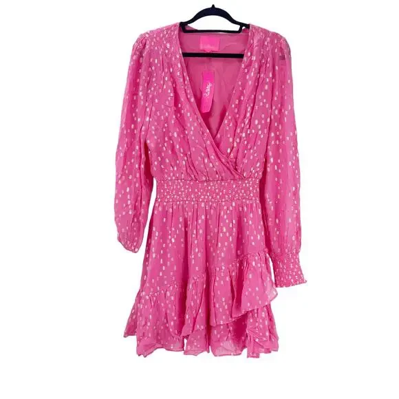 Lilly Pulitzer Women's Aura Pink Cristiana Dress Long Sleeve Dress Size 12 NWT